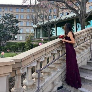 Burgundy red strapless vintage prom dress